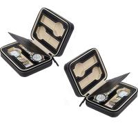 lot de 2 étuis pour 4 montres, boîte à montres noire en similicuir avec fermeture éclair, boîte à montres, coffret pour montres pour les déplacements, boîte à montres avec doublure intérieure en velou