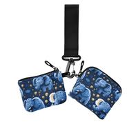 Lot de 2 étuis pour cartes de crédit et porte-monnaie avec porte-clés pour femme Motif éléphant Bleu, dessin animé bleu fuuny elephants, 1 size, Décontracté