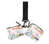 Lot de 2 étuis pour cartes de grande capacité avec fermeture éclair et château de conte de fées pour femme, Dessin animé dragon conte de fées château, 1 size, Décontracté