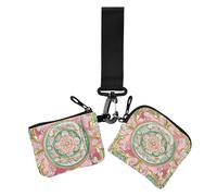 Lot de 2 étuis pour cartes de visite fins et portables pour femme avec fermeture éclair - Motif floral rose et vert, Flore de style Moyen-Orient rose et vert, 1 size, Décontracté