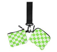 Lot de 2 étuis pour cartes d'identité minimalistes avec porte-clés pour voyage Motif écossais et cœur Vert, Motif carreaux de buffle/cœur Vert, Moderne