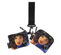 Lot de 2 étuis pour cartes pour femmes et filles - Portefeuille minimaliste à fermeture éclair avec poche zippée pour femmes et filles, Belle jeune afro-américaine, 4.13"(L) x 3.5"(W), Accessoire de