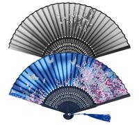 Lot de 2 éventails à main pliables - Petits éventails à main en tissu pour se rafraîchir en été - Éventail chinois - Pour mariage, faveur, spectacle, décoration de danse (rétro)