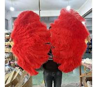 Lot de 2 éventails de plumes d'autruche 13Bone Wellow, 90 cm, accessoires de danse, plumes duveteuses, pliables, avec plumes artisanales, rouge