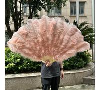 Lot de 2 éventails pliables en plumes d'autruche champagne, 100 cm, 130 cm, pour décoration de scène, de mariage, de carnaval, de danse, en cuir rose, 100 cm, 2 pièces
