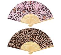 Lot de 2 éventails pliables en tissu pour un rafraîchissement en été | Petit éventail chinois léopard pliable pour mariage, spectacle, danse, décoration