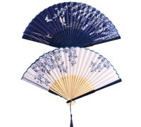 Lot de 2 éventails pliants en bois - Éventail de sac en bois - Éventail de mariage d'été avec pompon - Éventail de cérémonie pour anniversaire, mariage, fête, carnaval, photographie, décoration murale