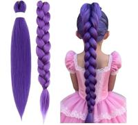 Lot de 2 extensions de cheveux synthétiques tressés violets longs pré-étirés de 61 à 76 cm, pour scène, fête, Halloween, déguisement, cosplay