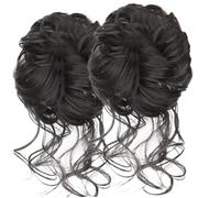 Lot de 2 extensions de chignon désordonné, chouchou volumineux, ondulés, bouclés et synthétiques, avec bande élastique pour femme, coiffure de mariée, marron foncé, pièce désordonnée