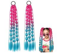 Lot de 2 extensions de queue cheval à bulles tressées 55, 9 cm long avec bande élastique pour cheveux légers et dégradés naturels, extensions rouges et bleues pour tresses, tres
