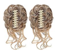 Lot de 2 extensions queue de cheval blonde, chignon à clip de 10 pouces, extensions blondes au design ondulé, fibre synthétique haute température, pour styles variés et changement facile