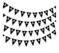 Lot de 2 fanions de pirate pour anniversaire d'enfant - 2 fanions squelette avec 15 drapeaux (20 x 30 cm, 5 m de longueur totale), idéal pour Halloween et cosplay