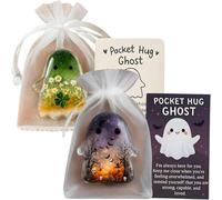Lot de 2 fantômes confortables de poche : un câlin dans votre poche, 2025 Nouveau câlin de poche fantôme d'Halloween mignon avec carte d'encouragement, cadeau de poche de soutien émotionnel (noir +