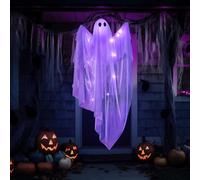 Lot de 2 fantômes lumineux d'Halloween à suspendre avec lumière LED blanche effrayante, 119,4 cm - Décoration d'Halloween à suspendre pour cour, terrasse, pelouse, jardin, fête, décoration d'intérieur