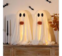 Lot de 2 fantômes lumineux pour Halloween - 52 cm - Avec guirlande lumineuse - Fonctionne avec piles - Jolie décoration de table - Pour Halloween, l'intérieur et l'extérieur - Pour la maison, la table