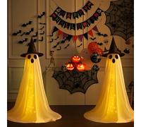 Lot de 2 fantômes lumineux pour Halloween, hauteur extensible de 40 à 210 cm, fantômes lumineux d'Halloween, grandes décorations d'Halloween pour maison, jardin, porche, cour