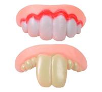 Lot de 2 fausses dents de chien, fausses dents amusantes pour chiens, Halloween, cosplay et jouets, nouvelles prothèses dentaires humaines, vampires amusants, fournitures de décoration pour animaux