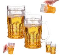 Lot de 2 fausses tasses à bière - Double couche drôles, faux verres à bière réalistes en plastique avec poignées, modèle de mezzanine pour boissons de bar, farces, fêtes et décoration fantaisie