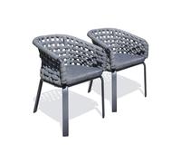 Lot de 2 fauteuil de jardin en corde tissée et aluminium - gris anthracite