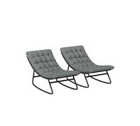 Lot de 2 fauteuils à bascule de jardin avec matelas style Chesterfield acier noir tissu gris