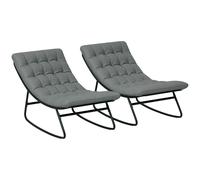 Lot De 2 Fauteuils À Bascule De Jardin Avec Matelas Style Chesterfield Acier Noir Tissu Gris
