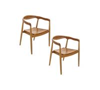 Toilinux - Lot de 2 fauteuils à dîner en teck naturel MIYAKO - Marron