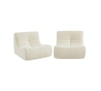 Lot de 2 fauteuils chauffeuses en bouclette texturée blanc style contemporain 1 place