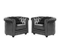 Lot de 2 Fauteuils CHESTERFIELD - Velours anthracite
