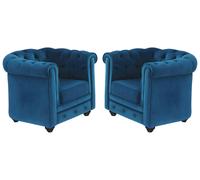 Lot de 2 Fauteuils CHESTERFIELD - Velours bleu canard