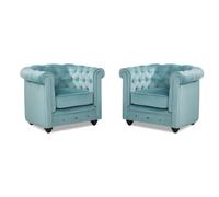 Lot de 2 Fauteuils CHESTERFIELD - Velours bleu pastel