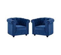 Lot de 2 Fauteuils CHESTERFIELD - Velours bleu roi