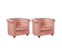 Vente-unique - Lot de 2 Fauteuils Chesterfield - Velours Rose Pastel