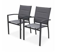 Lot de 2 fauteuils - Chicago / Odenton / Philadelphie Anthracite - En aluminium anthracite et textilène gris taupe. empilables