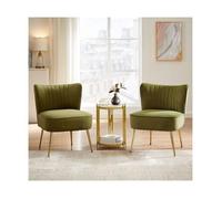 Lot de 2 fauteuils Cocktail - Sicaan - JUDITH - Fauteuil Velours - L.54 x P.67,5 x H.72 cm - Vert olive