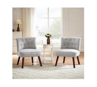 Lot de 2 fauteuils Crapaud - Sicaan - JACQUES - Tissu - L.56 x P.62 x H.73 cm - Gris clair