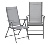 [en.casa] Lot de 2 Chaises de Jardin Fauteuil d'Extérieur Solide Design avec Accoudoirs et Dossier Inclinable Ensemble Résistant aux Intempéries Pliable Balcon Terasse Acier Polyester Gris Clair