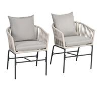 Lot de 2 fauteuils de jardin avec coussins métal cordes PE noir gris