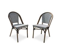 Lot de 2 fauteuils de jardin empilables en aluminium - bleu - Bleu marine