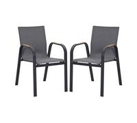 Lot de 2 fauteuils de jardin empilables en aluminium et textilène - Anthracite - ZEYVA de MYLIA