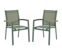 Lot de 2 fauteuils de jardin empilables en aluminium et textilène - Vert amande et accoudoirs acacia - TAIPIVAI de MYLIA