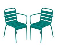 Lot de 2 fauteuils de jardin empilables en métal - Bleu canard - MIRMANDE de MYLIA