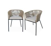 Lot de 2 fauteuils de jardin en corde beige et acier galvanisé. coussin beige