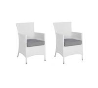 Lot de 2 Fauteuils de Jardin en Polyrotin Blanc Coussins Gris Style Moderne Ital