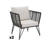 Salon de jardin - TECTAKE - Lot de 2 fauteuils de jardin SUNDO en résine tressée avec housses polyester amovibles et coussins - Gris