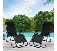 IDMarket - Lot de 2 fauteuils de jardin Relax Grand Confort inclinables Noir