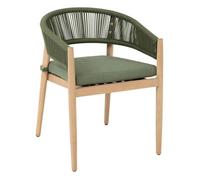 Lot de 2 fauteuils de jardin ""Tevio"" vert olive en aluminium traité époxy et acacia - Hespéride