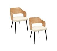 Toilinux - Lot de 2 Fauteuils de table assise bouclette Loki en contreplaqué et polyester - Beige et Blanc - Loki Beige