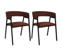 Lot de 2 fauteuils de table design en métal et velours côtelé coloris terracotta - AMORY