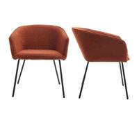 Lot de 2 fauteuils de table en tissu bouclé rouille, piètement noir - Swann