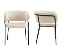 Lot de 2 fauteuils de table en velours côtelé beige, piètement noir - Malone